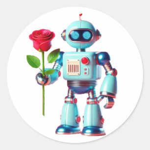 Robot met Roos Ronde Sticker