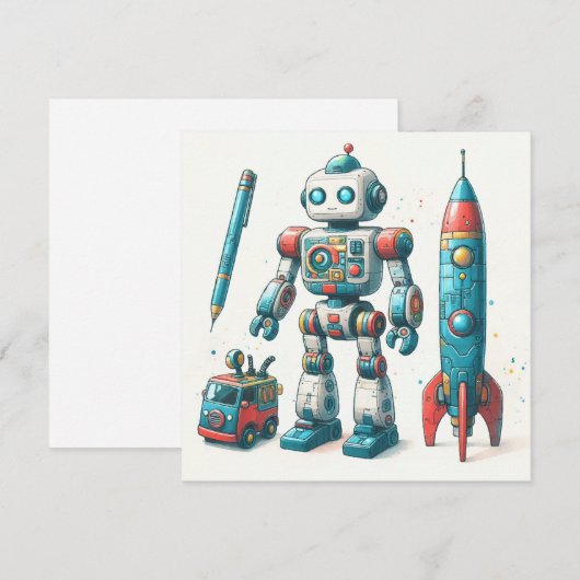 Robot met ruimteschip feestdagenkaart (Voorkant / Achterkant)