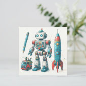 Robot met ruimteschip feestdagenkaart (Staand voorkant)