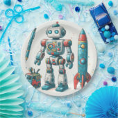 Robot met ruimteschip papieren bordje (Feest)