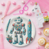 Robot met ruimteschip papieren bordje (Feest)