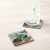  robot met surfplank, op het strand bier onderzetter (Rechterzijde)