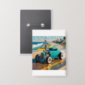  robot met surfplank, op het strand button (Voorkant / Achterkant)