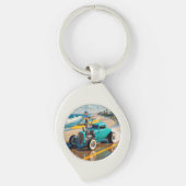  robot met surfplank, op het strand sleutelhanger (Voorkant)