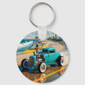 robot met surfplank, op het strand sleutelhanger (Voorkant)