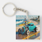  robot met surfplank, op het strand sleutelhanger (voorkant)