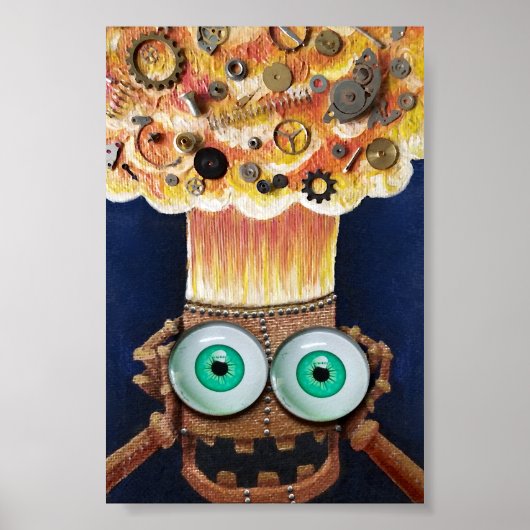 Robot mind-blown Clockwork Steampunk print poster (Voorkant)