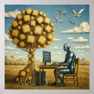 Robot onder processorbomen poster
