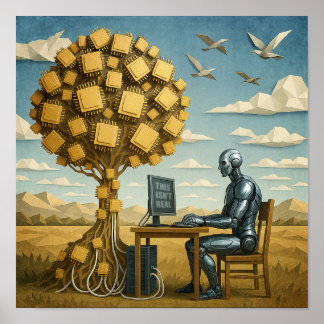 Robot onder processorbomen poster