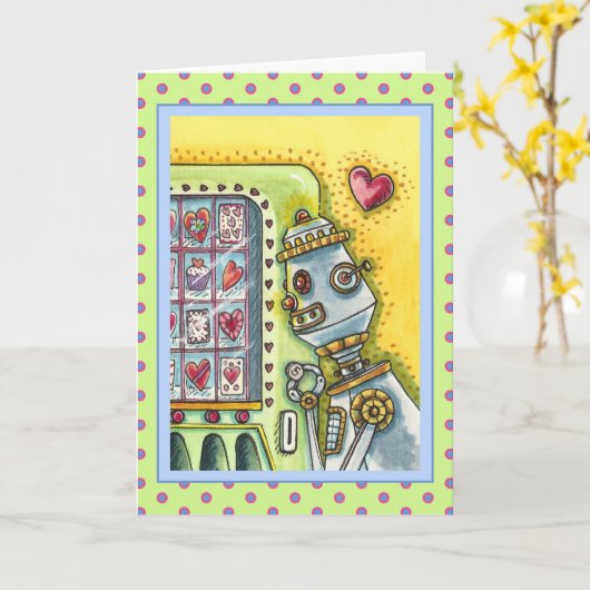 ROBOT OP KIJK NAAR EEN LIEFHARTVERVANGINGSMACHINE KAART (Gele Bloem)