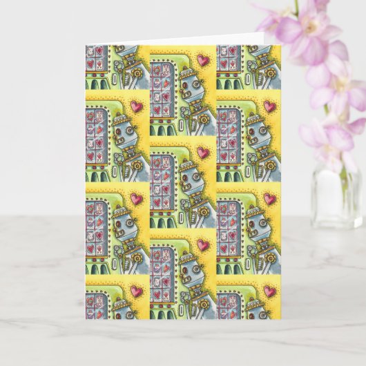 ROBOT OP KIJK NAAR EEN LIEFHARTVERVANGINGSMACHINE KAART (Orchidee)