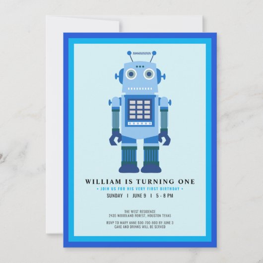 Robot party Birthday party Kaart (Voorkant)
