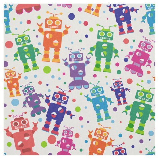Robot Party Colorful Kinder Fun Pattern Stof (Swatch)