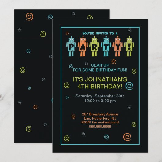 Robot Party Invitation Kaart (Voorkant / Achterkant)