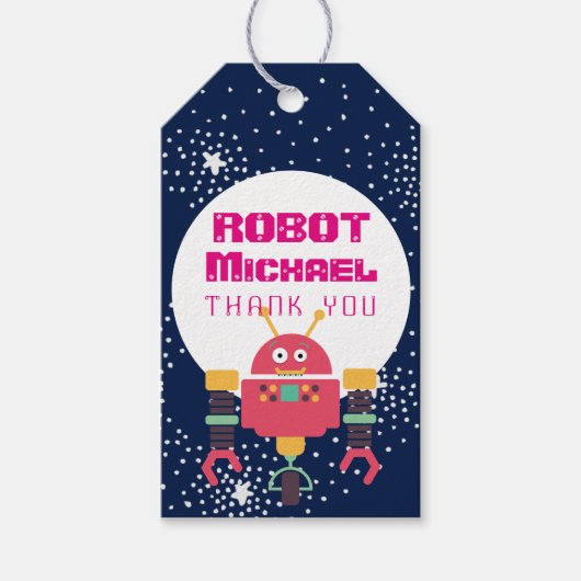 ROBOT Party Levert Blauwe Roze Sterren Noten Boutj Cadeaulabel (Voorkant)