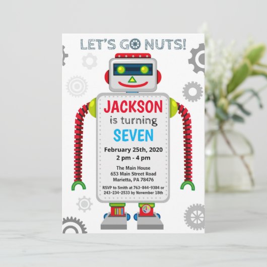 Robot Party thema verjaardag Kaart (Staand voorkant)