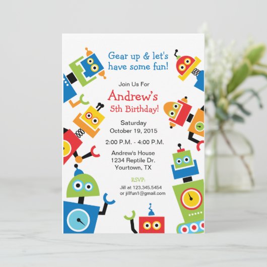 Robot Party thema verjaardag Kaart (Staand voorkant)
