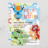 Robot Party Theme Birthday Invitation Kaart (Voorkant / Achterkant)