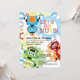 Robot Party Theme Birthday Invitation Kaart