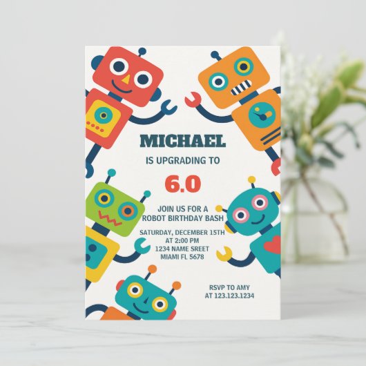Robot Party Uitnodiging voor kinderen (Staand voorkant)