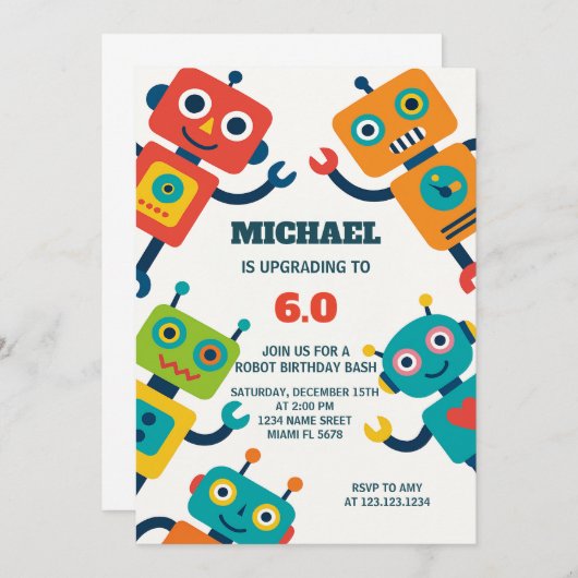 Robot Party Uitnodiging voor kinderen (Voorkant / Achterkant)