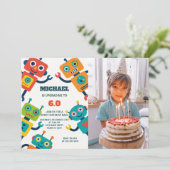 Robot Party Uitnodiging voor kinderen met foto (Staand voorkant)