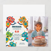 Robot Party Uitnodiging voor kinderen met foto (Voorkant / Achterkant)