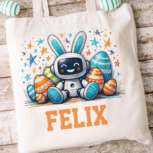 Robot Pasen Kinder naam Boys Bunny Tote Bag