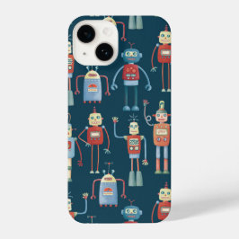 Robot Pattern Dark iPhone 14 Hoesje