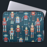 Robot Pattern Dark Laptop Sleeve<br><div class="desc">Kute en handige robots met een retro-stijl uit de jaren 50. Oma heeft dit waarschijnlijk in zijn schuur gemaakt. Kunstmatige intelligentie,  maar niet op een enge manier. Originele kunst van Nic Squirrell.</div>