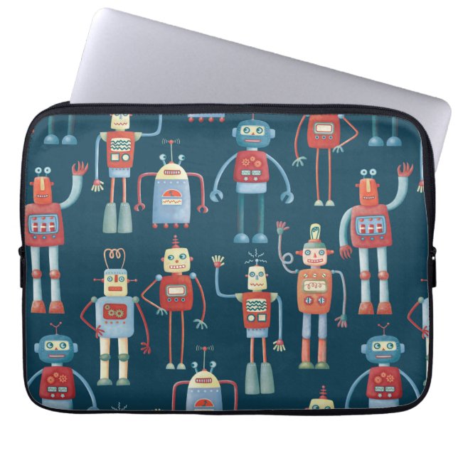 Robot Pattern Dark Laptop Sleeve (Voorkant)