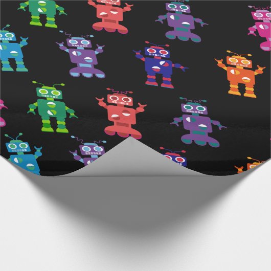 Robot Pattern Rainbow Crazy Birthday Cadeaupapier (Hoek)