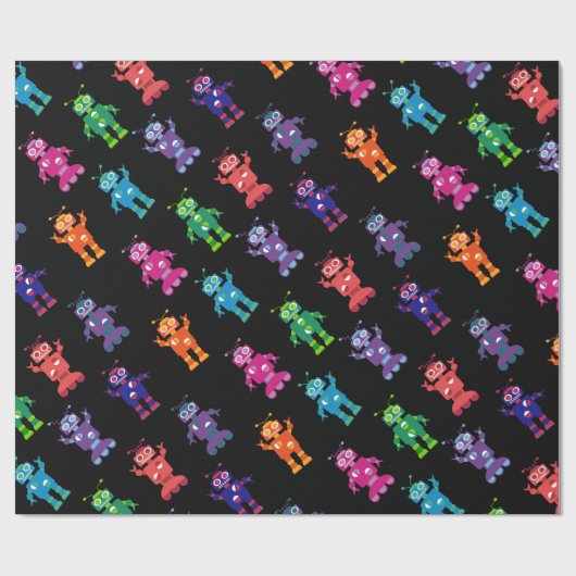 Robot Pattern Rainbow Crazy Birthday Cadeaupapier (Vlak)