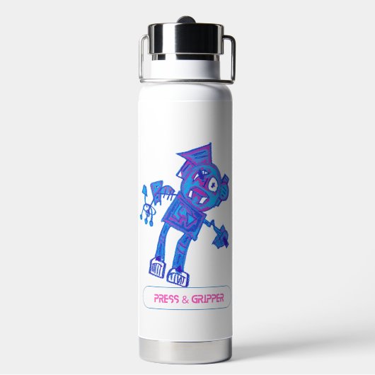 Robot Pers & Tang Waterfles (Achterkant)