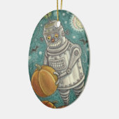 ROBOT PICKING PUMPKINS , HALLOEEN MECHANISCH MAN KERAMISCH ORNAMENT (Links)