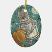 ROBOT PICKING PUMPKINS , HALLOEEN MECHANISCH MAN KERAMISCH ORNAMENT (Voorkant)
