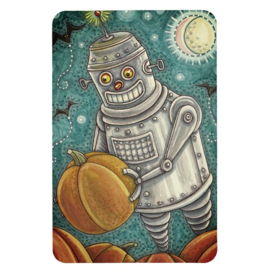 ROBOT PICKING PUMPKINS , HALLOEEN MECHANISCH MAN MAGNEET (Verticaal)