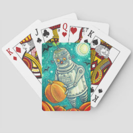 ROBOT PICKING PUMPKINS , HALLOEEN MECHANISCH MAN POKERKAARTEN