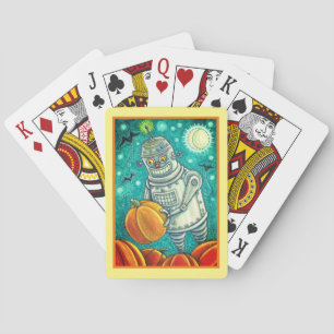 ROBOT PICKING PUMPKINS , HALLOEEN MECHANISCH MAN POKERKAARTEN