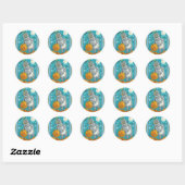 ROBOT PICKING PUMPKINS , HALLOEEN MECHANISCH MAN RONDE STICKER (Vel)