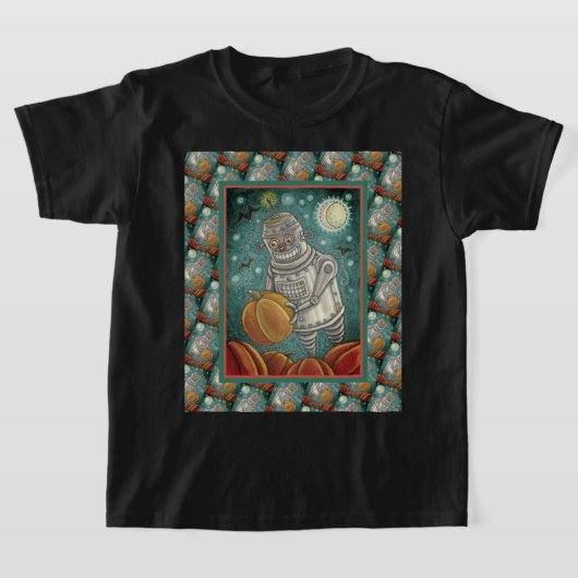 ROBOT PICKING PUMPKINS , HALLOEEN MECHANISCH MAN T-SHIRT (Laagn)