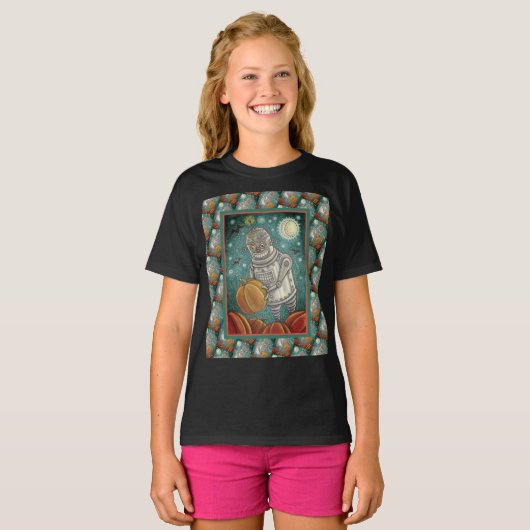 ROBOT PICKING PUMPKINS , HALLOEEN MECHANISCH MAN T-SHIRT (Voorkant volledig)