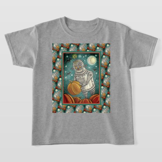 ROBOT PICKING PUMPKINS , HALLOEEN MECHANISCH MAN T-SHIRT (Laagn)