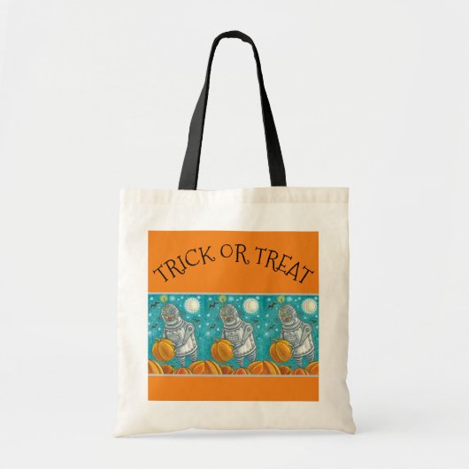 ROBOT PICKING PUMPKINS, HALLOEEN MECHANISCH MAN TOTE BAG (Voorkant)