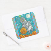 ROBOT PICKING PUMPKINS , HALLOEEN MECHANISCH MAN VIERKANTE STICKER (Envelop)