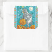 ROBOT PICKING PUMPKINS , HALLOEEN MECHANISCH MAN VIERKANTE STICKER (Tas)
