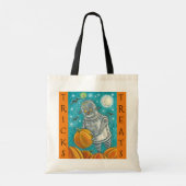 ROBOT PICKING PUMPKINS, HALLOEEN TRICK OR TREAT TOTE BAG (Achterkant)