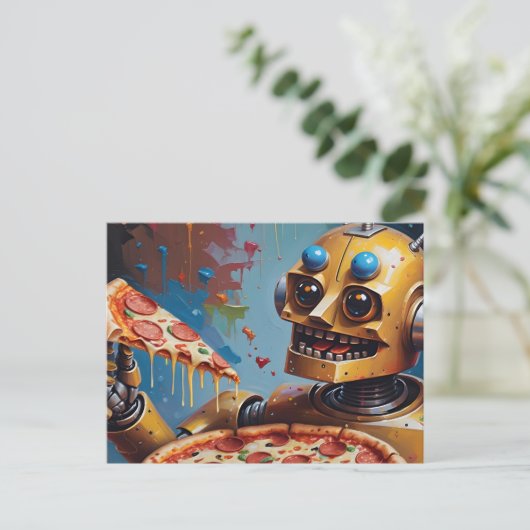 robot pizza briefkaart (Staand voorkant)