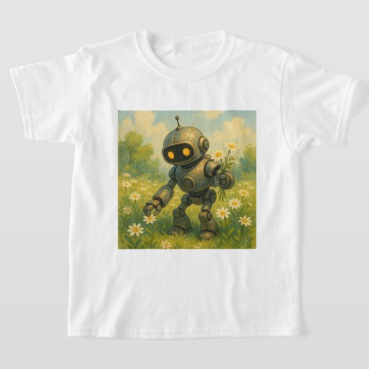 Robot plukt bloemen t-shirt (Laagn)