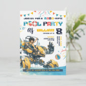 Robot Pool Party Verjaardag uitnodiging (Staand voorkant)